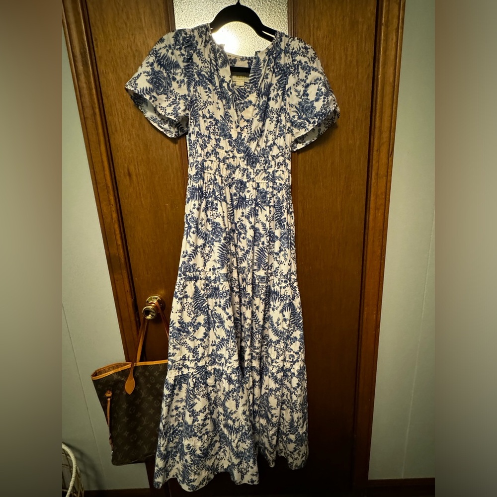 Anthropologie. The somerset blue and white flowered maxi dress